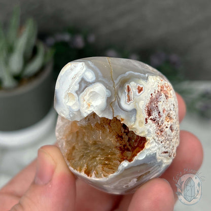 Orca Agate with Quartz Geode Egg with Display Stand