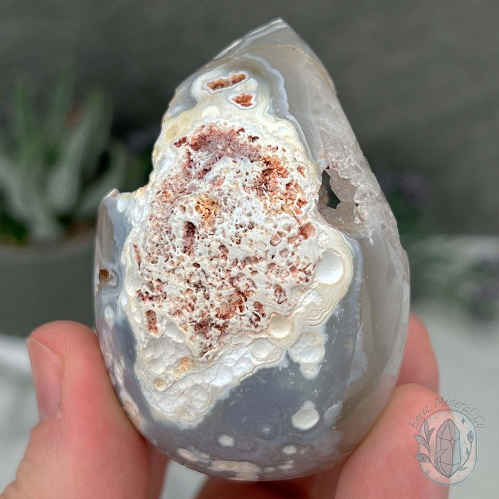 Orca Agate with Quartz Geode Egg with Display Stand