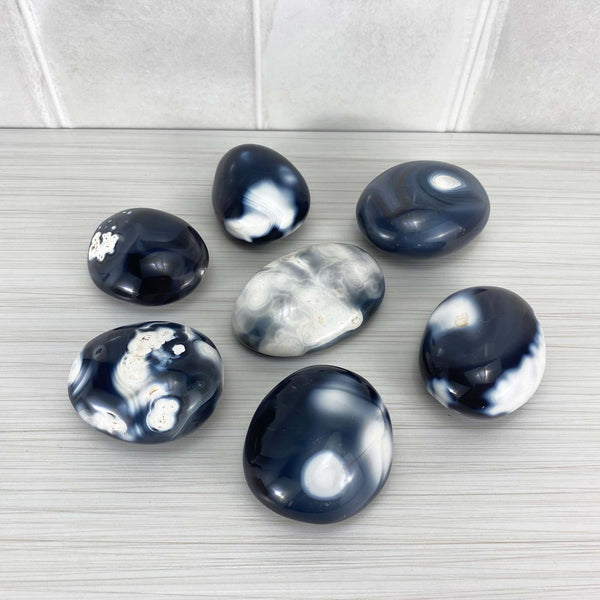 Polished Orca Agate Palmstones