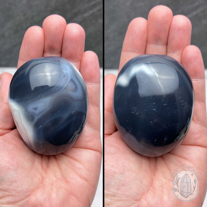 Polished Black and White Orca Agate Palmstones