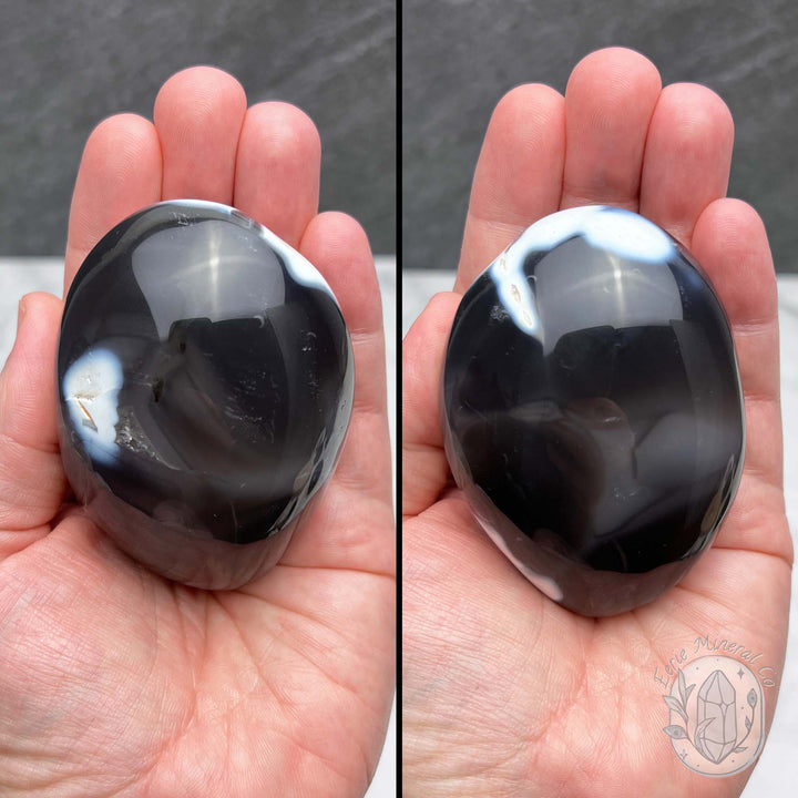 Polished Black and White Orca Agate Palmstones