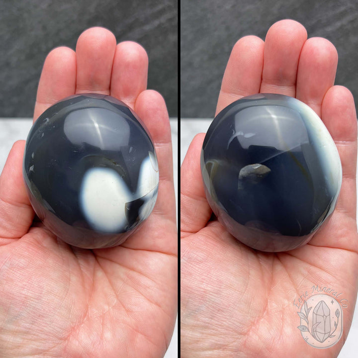 Polished Black and White Orca Agate Palmstones