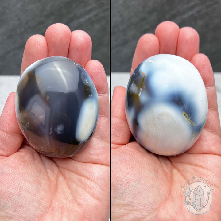 Polished Black and White Orca Agate Palmstones