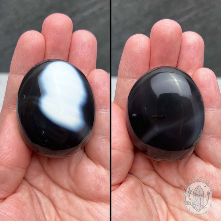 Polished Black and White Orca Agate Palmstones