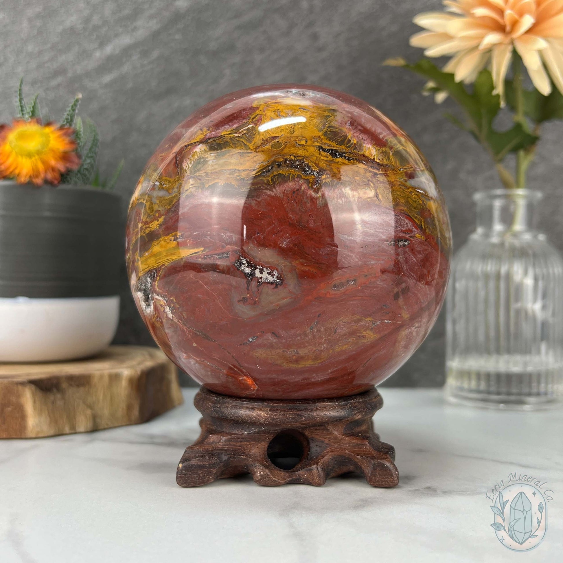 98mm Polished Petrified Fossil Wood Sphere with Druzy Pockets