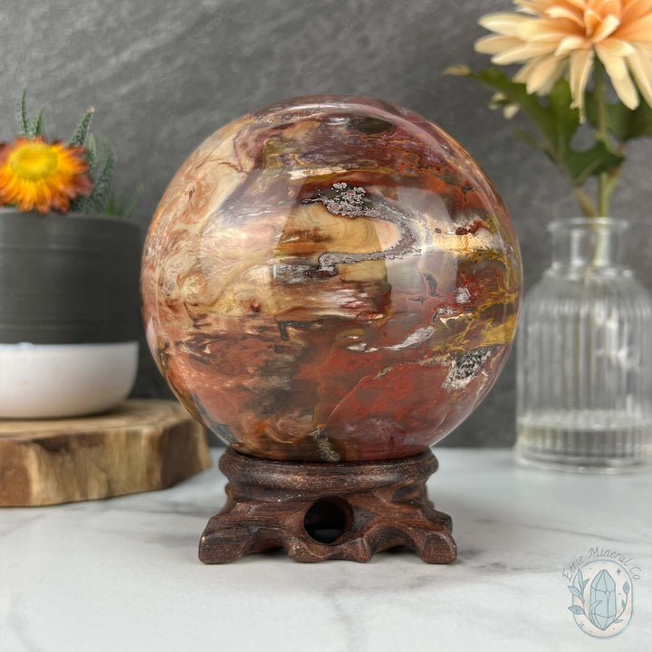 98mm Polished Petrified Fossil Wood Sphere with Druzy Pockets