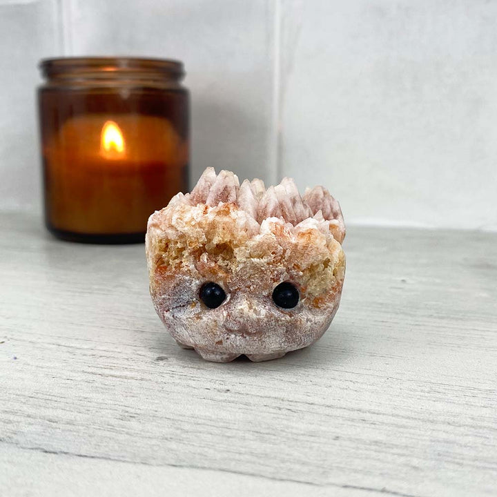 Pink Calcite Cluster Specimen Hedgehog Carving