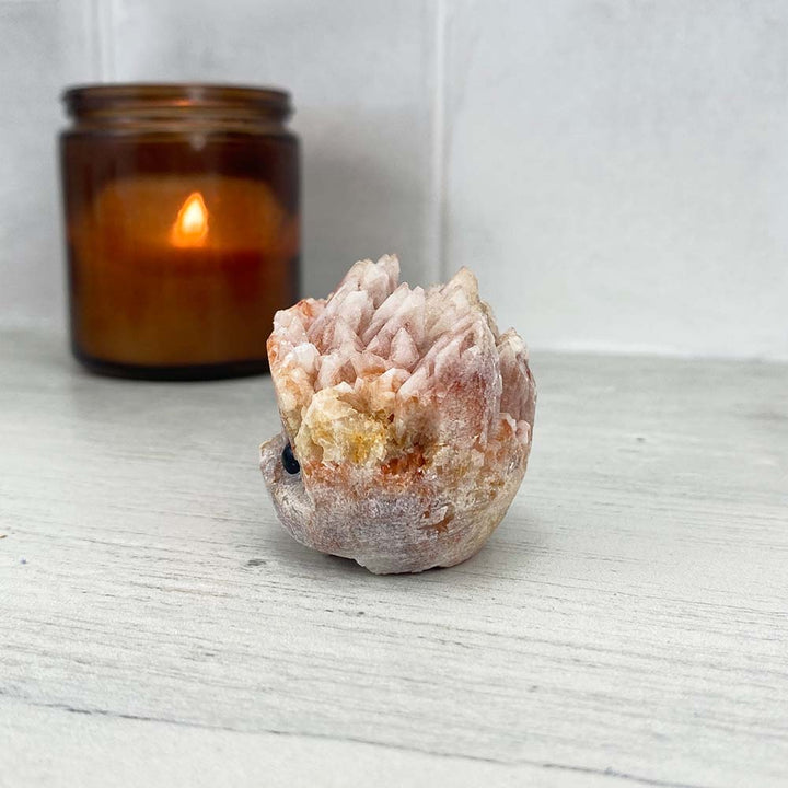 Pink Calcite Cluster Specimen Hedgehog Carving