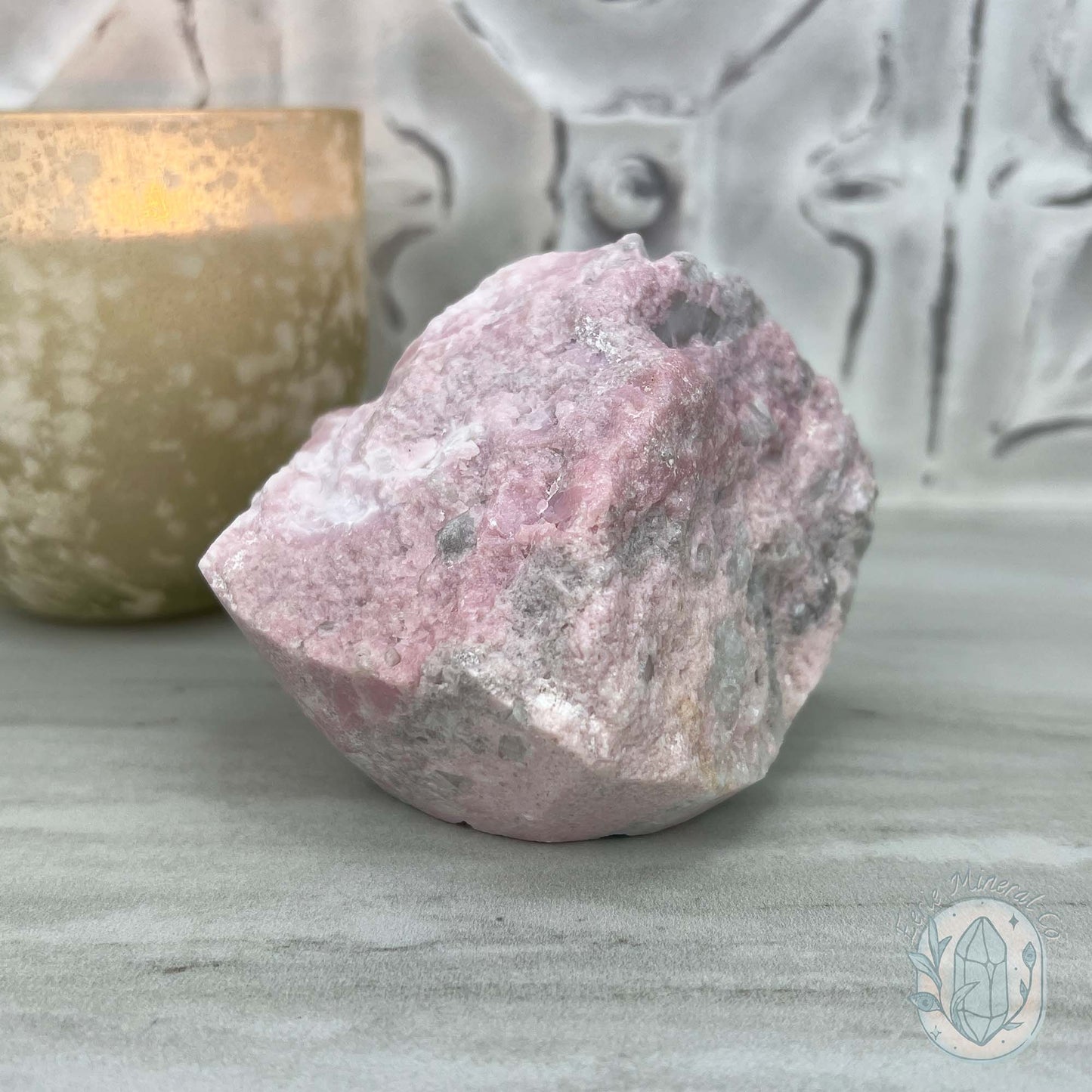 Pink Calcite with Quartz Hedgehog Carving Specimen