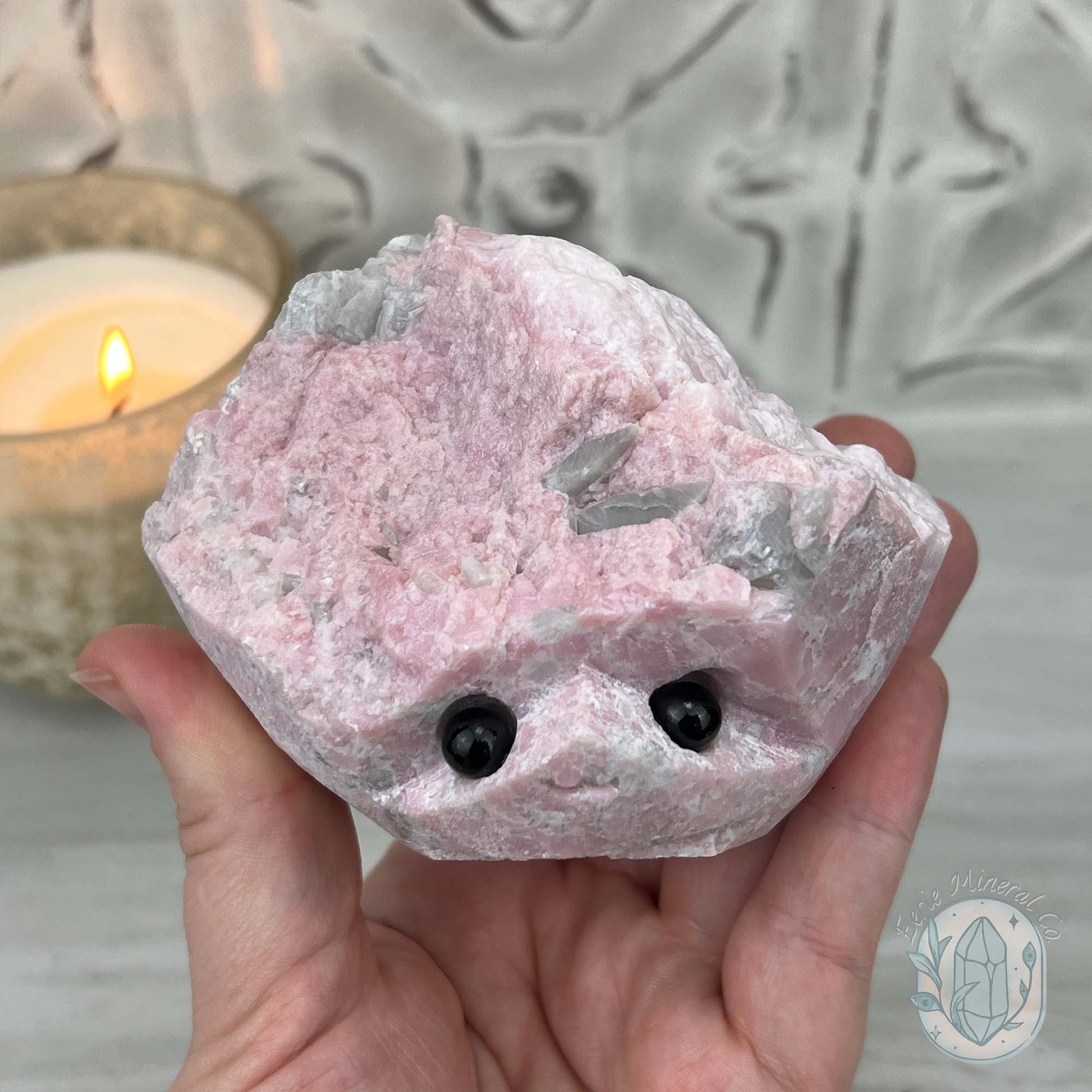 Pink Calcite with Quartz Hedgehog Carving Specimen