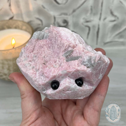 Pink Calcite with Quartz Hedgehog Carving Specimen