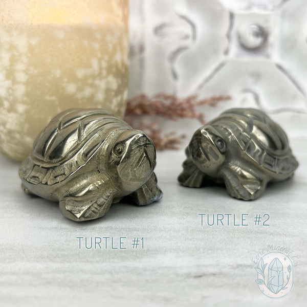 Polished Solid Pyrite Turtle Carving