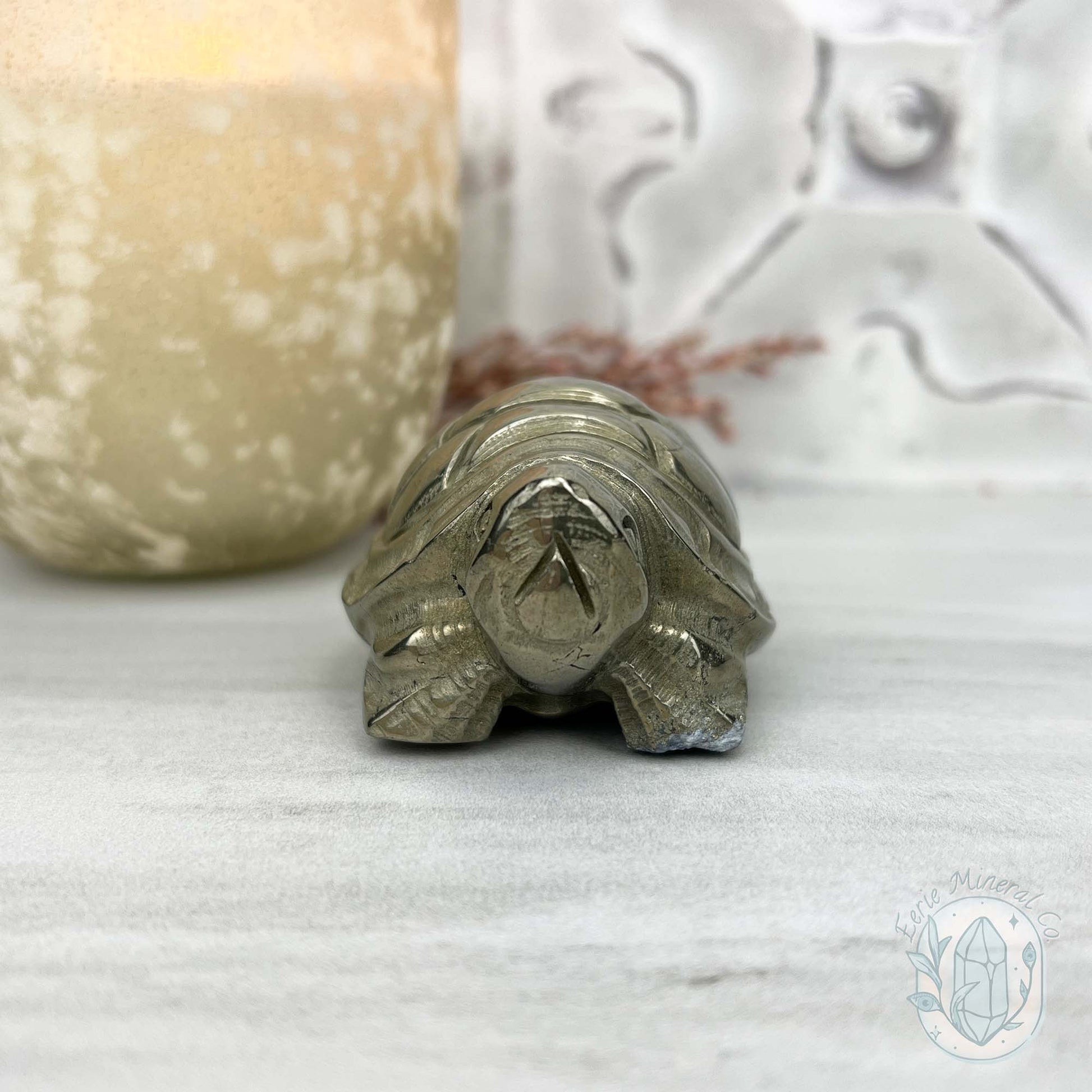 Polished Solid Pyrite Turtle Carving