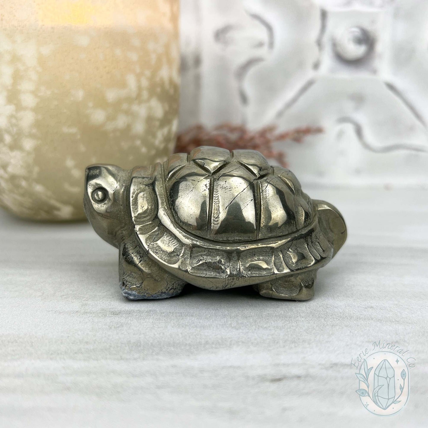 Polished Solid Pyrite Turtle Carving