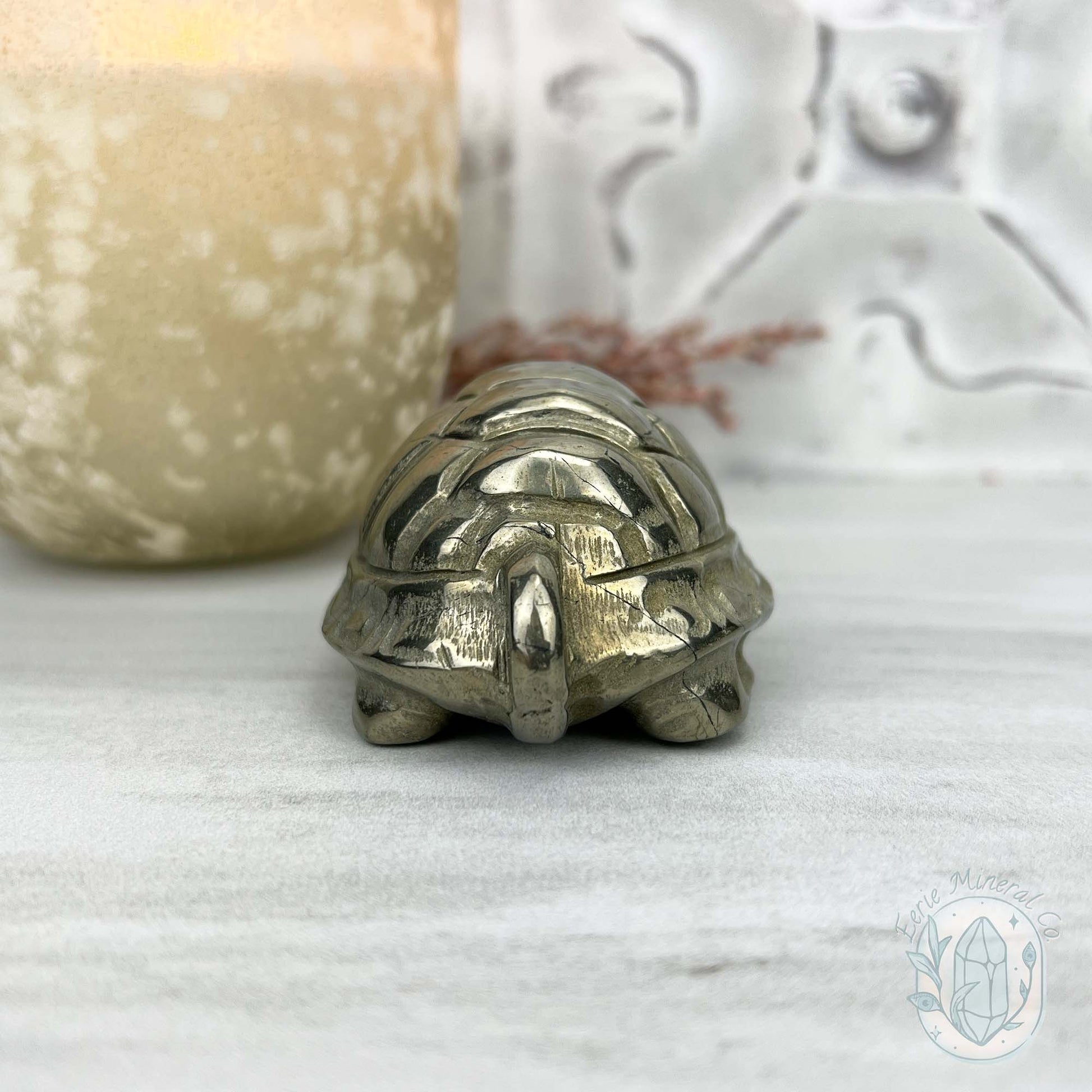 Polished Solid Pyrite Turtle Carving