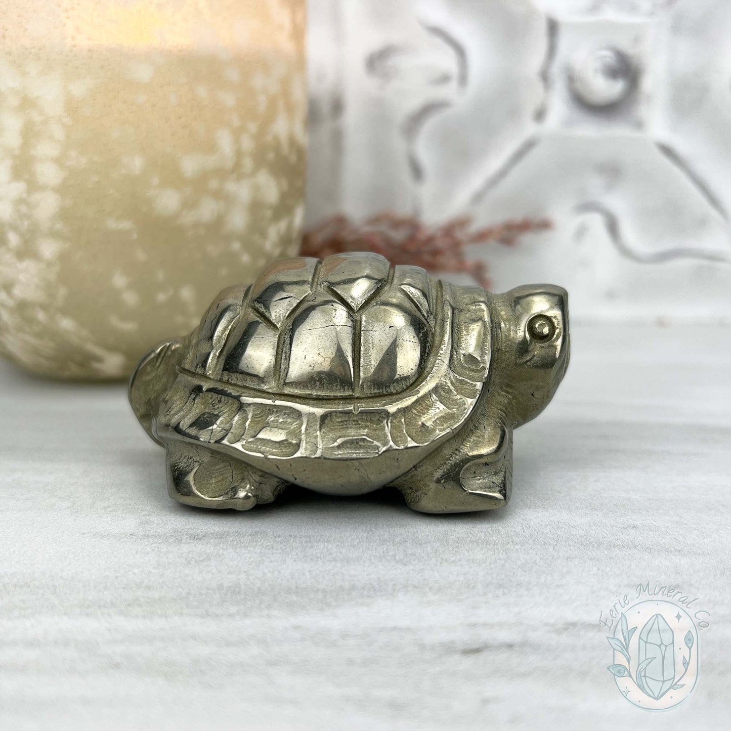 Polished Solid Pyrite Turtle Carving
