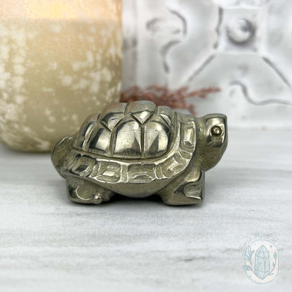 Polished Solid Pyrite Turtle Carving