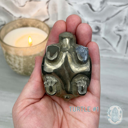 Polished Solid Pyrite Turtle Carving