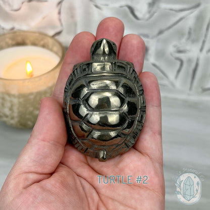 Polished Solid Pyrite Turtle Carving