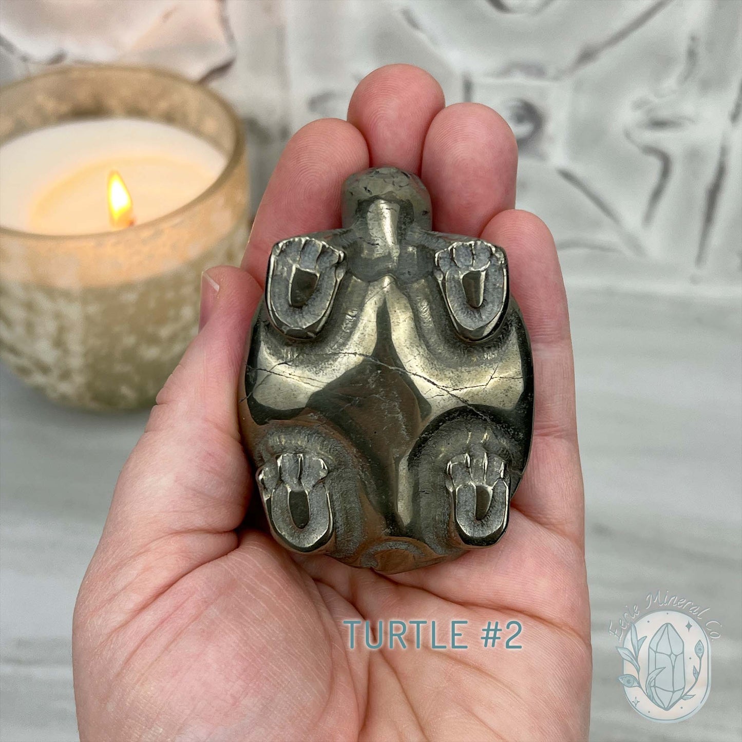 Polished Solid Pyrite Turtle Carving