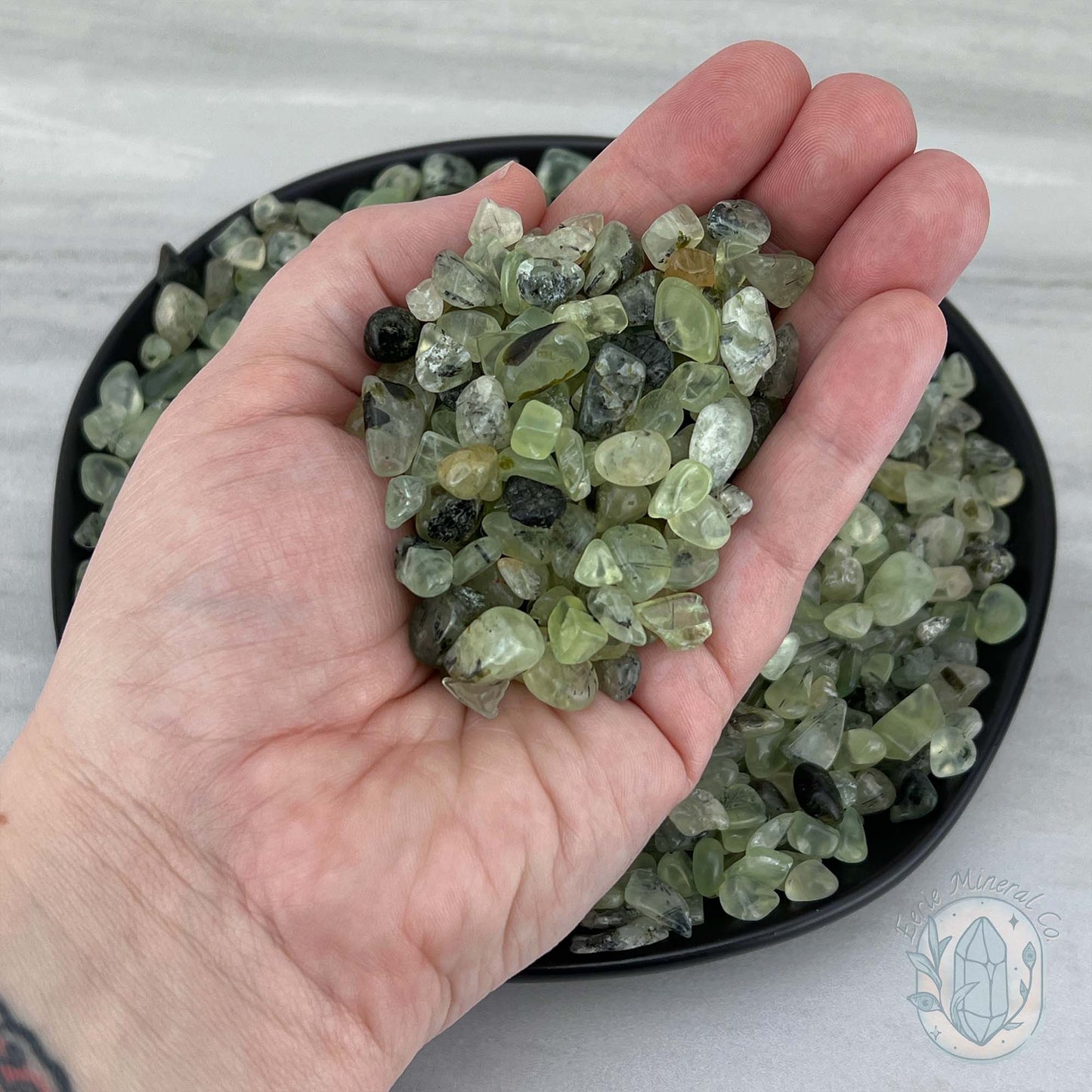 Polished Rutile Prehnite Crystal Chips