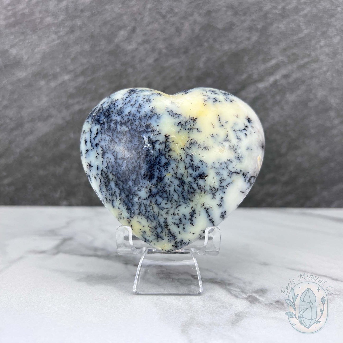 Polished Purple Dendritic (Chalcedony) Agate Heart Carving