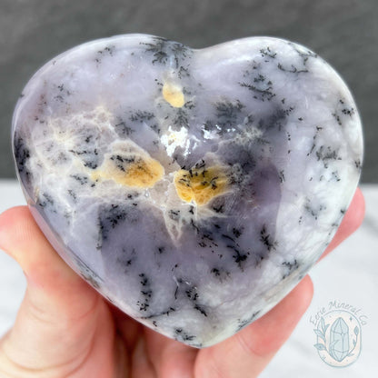Polished Purple Dendritic (Chalcedony) Agate Heart Carving