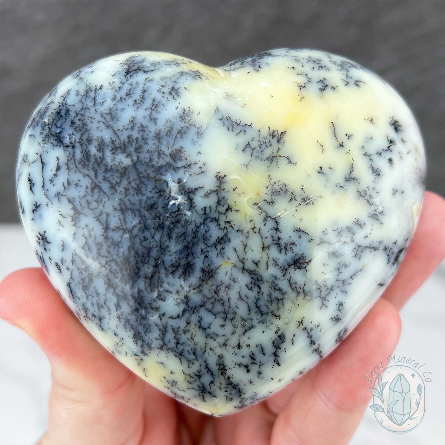 Polished Purple Dendritic (Chalcedony) Agate Heart Carving