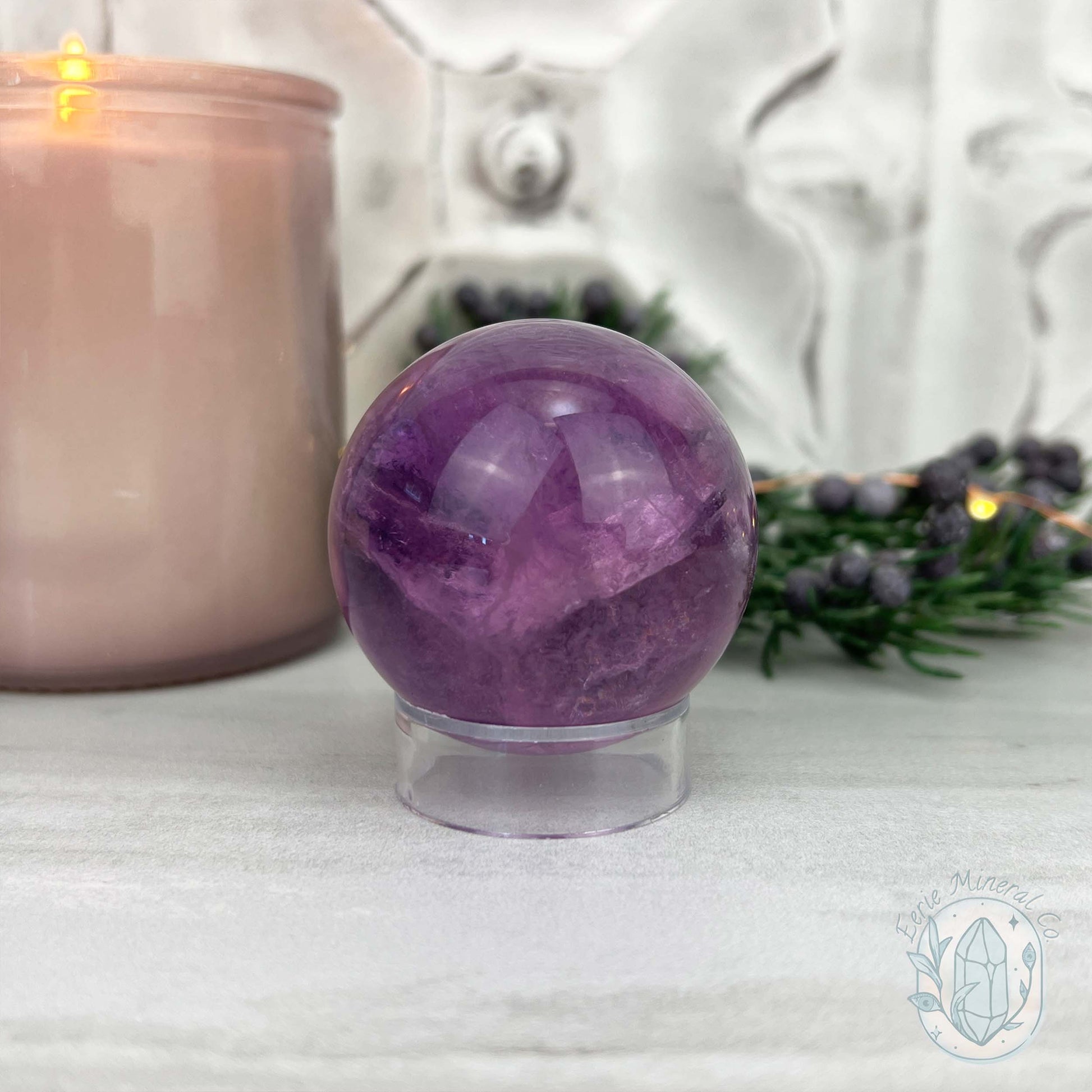 45mm Polished Purple Fluorite with Rainbow Flash Sphere