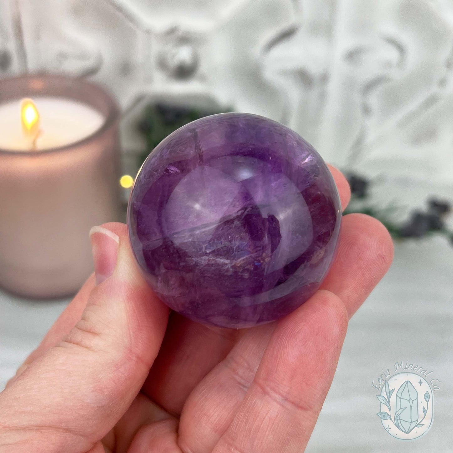 45mm Polished Purple Fluorite with Rainbow Flash Sphere