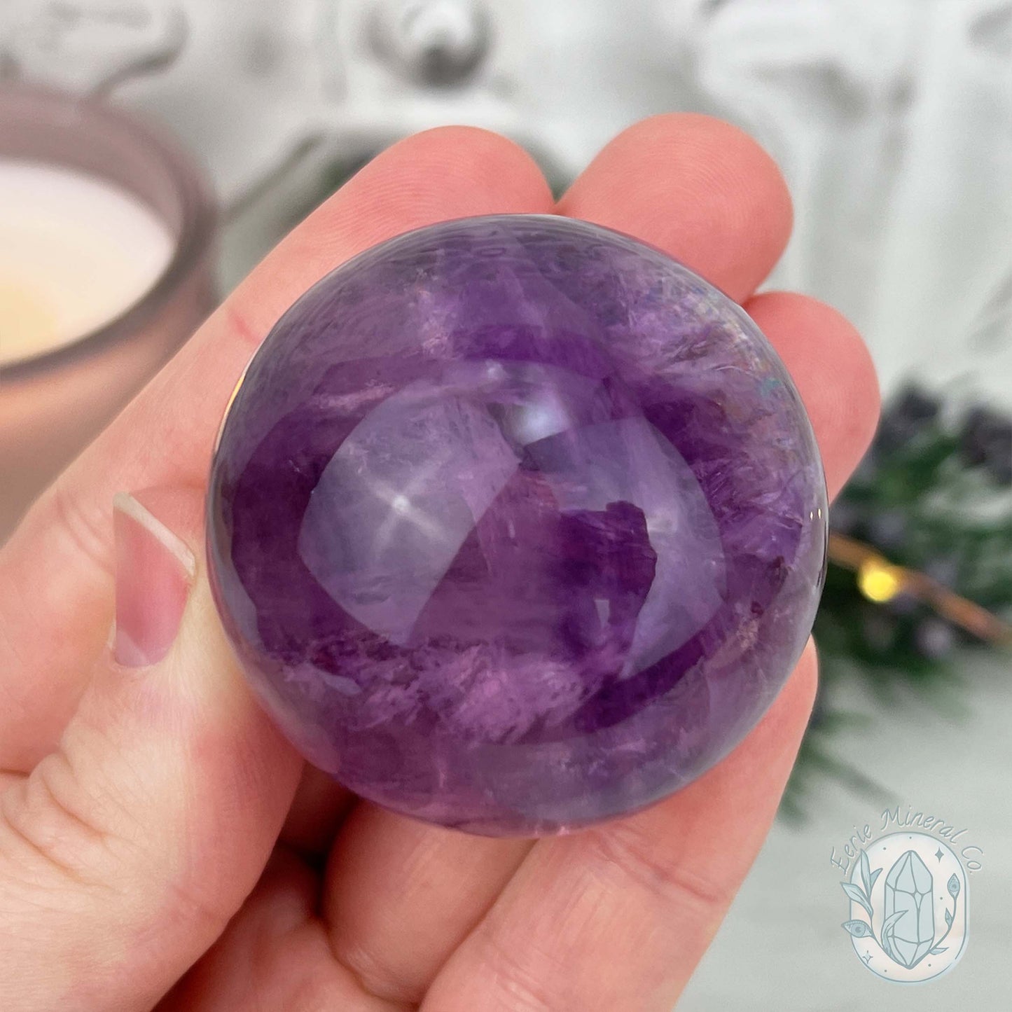 45mm Polished Purple Fluorite with Rainbow Flash Sphere