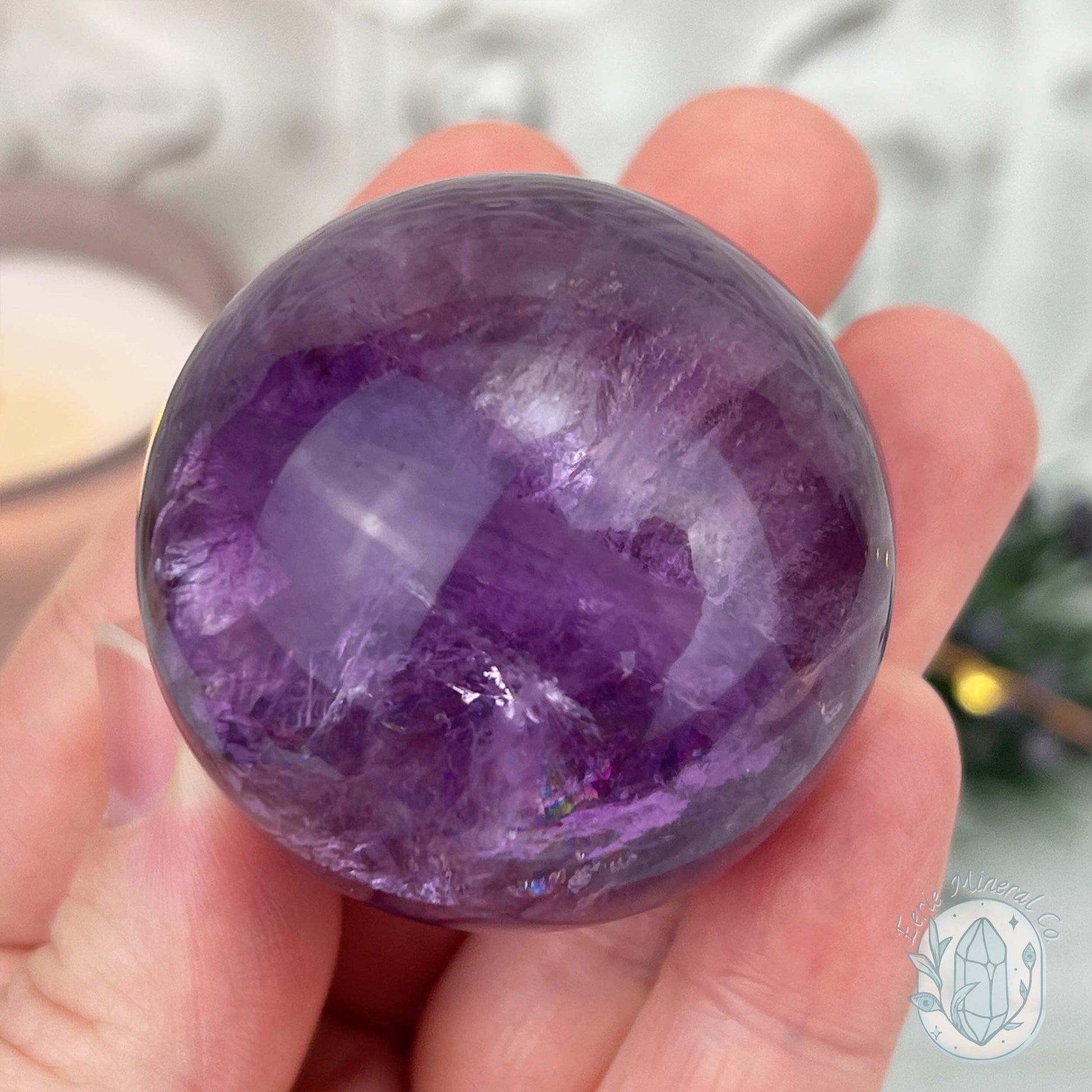 45mm Polished Purple Fluorite with Rainbow Flash Sphere