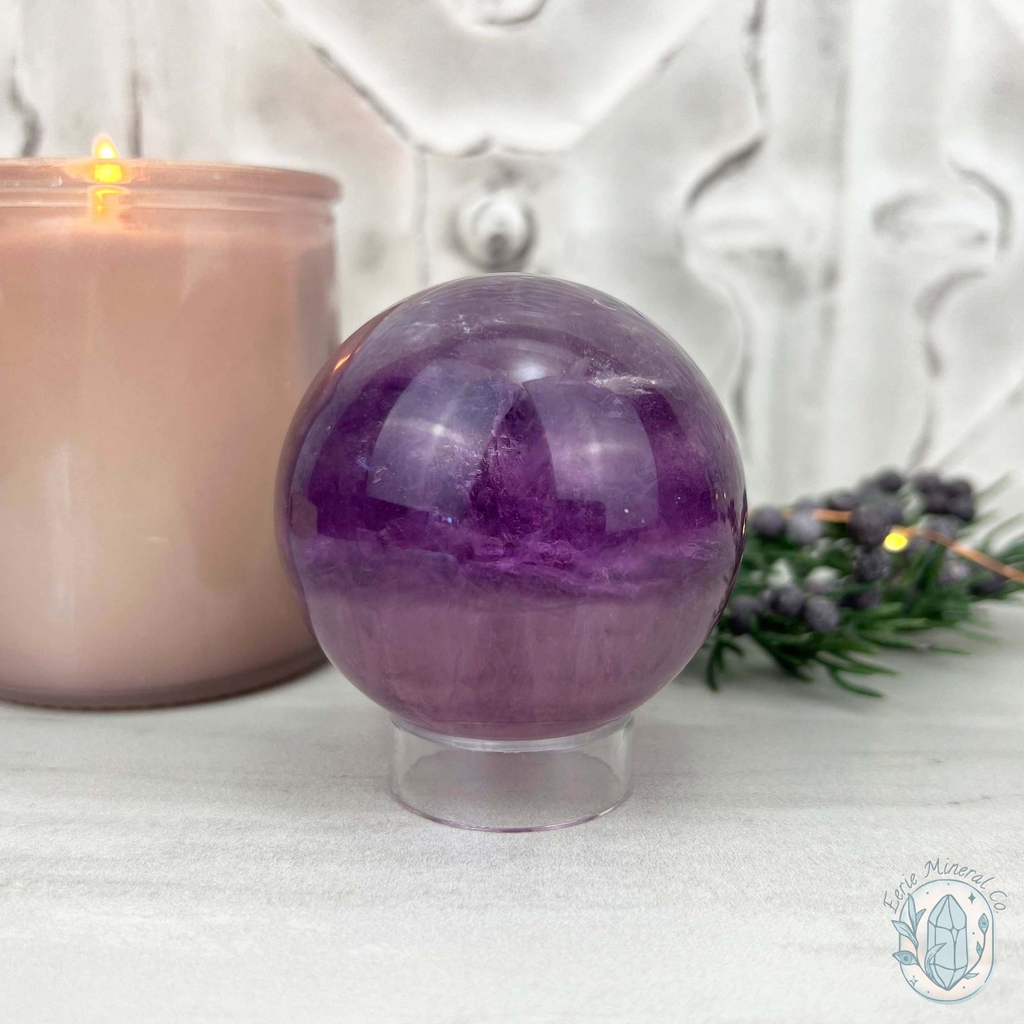 58mm Polished Purple Fluorite with Rainbow Flash Sphere