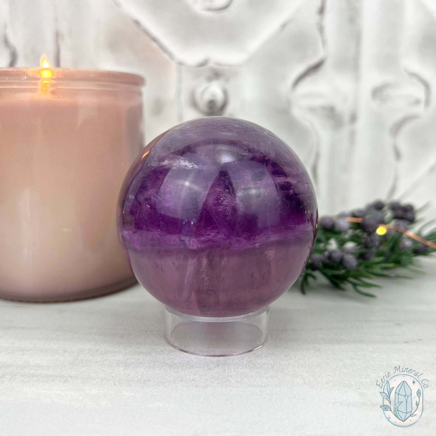 58mm Polished Purple Fluorite with Rainbow Flash Sphere