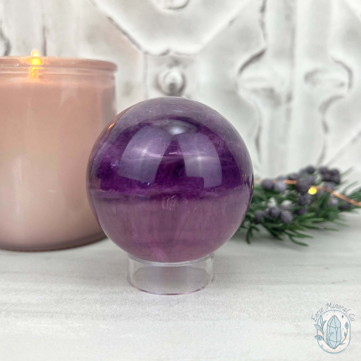 58mm Polished Purple Fluorite with Rainbow Flash Sphere