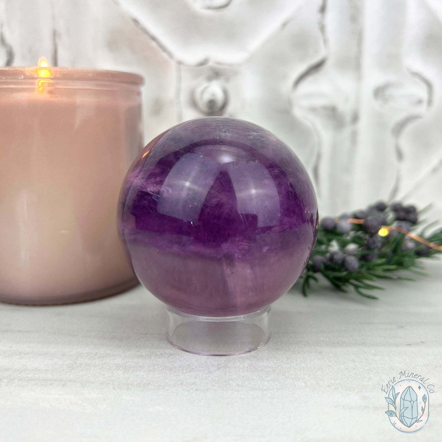 58mm Polished Purple Fluorite with Rainbow Flash Sphere