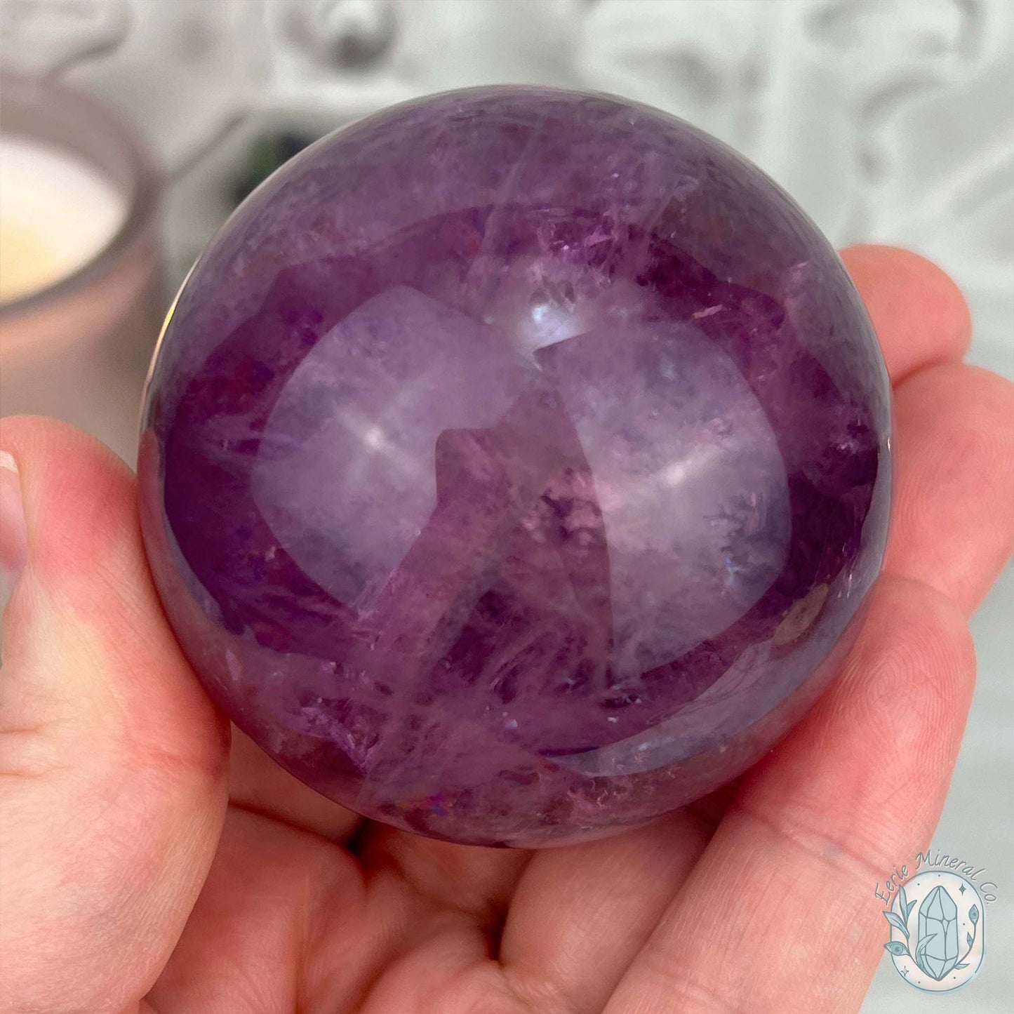 58mm Polished Purple Fluorite with Rainbow Flash Sphere