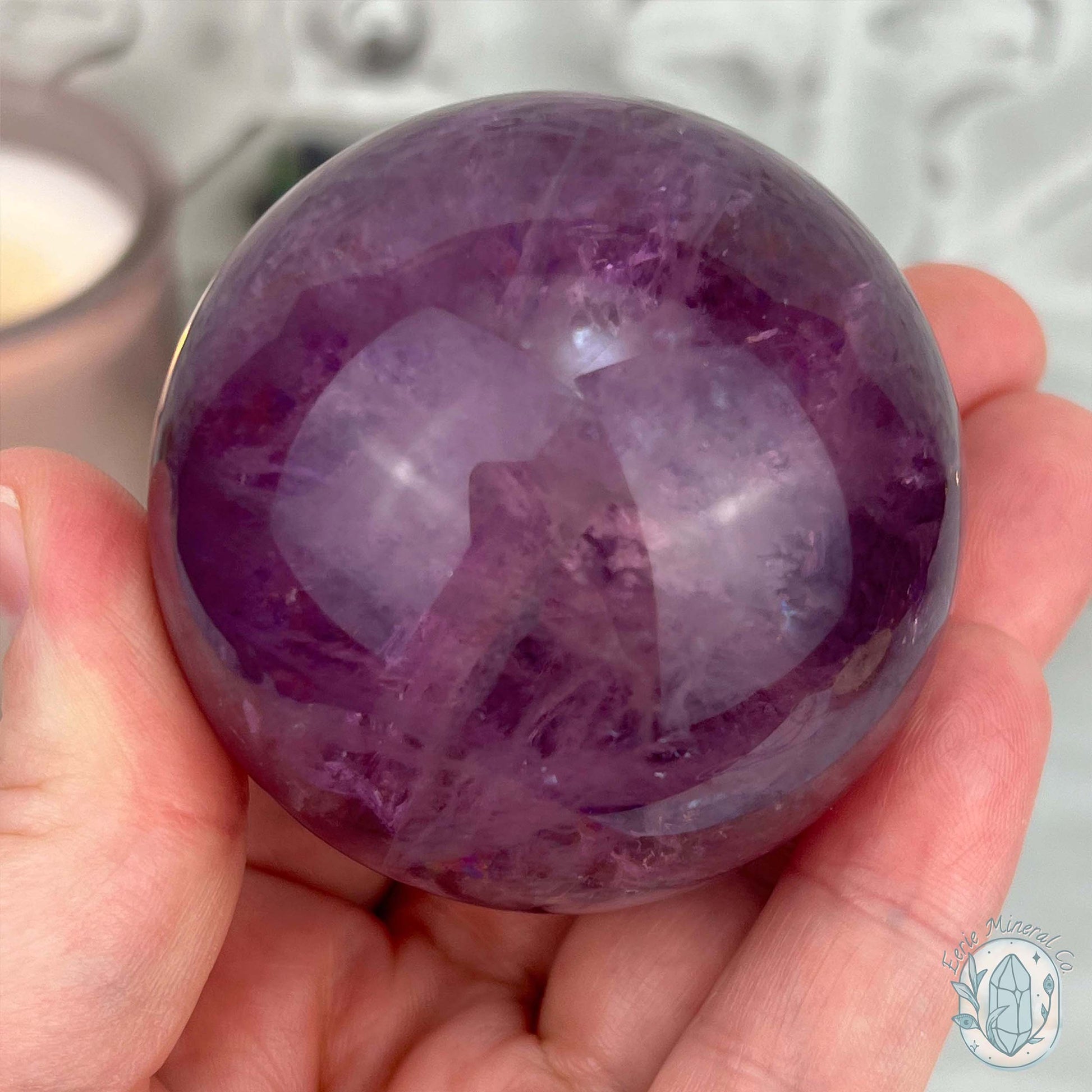58mm Polished Purple Fluorite with Rainbow Flash Sphere