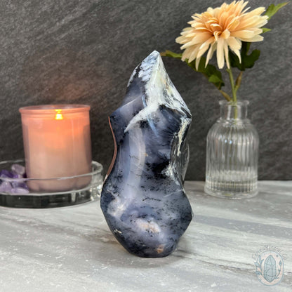 Polished Purple Dendritic Chalcedony Agate Flame