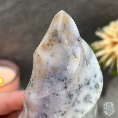 Polished Purple and White Dendritic Chalcedony Agate Flame