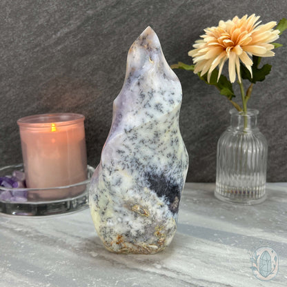 Polished Purple and White Dendritic Chalcedony Agate Flame