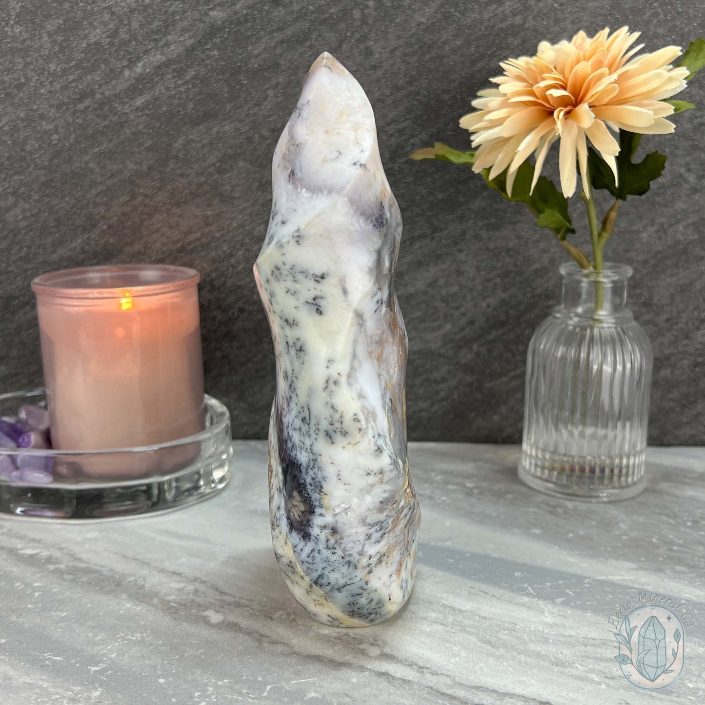 Polished Purple and White Dendritic Chalcedony Agate Flame