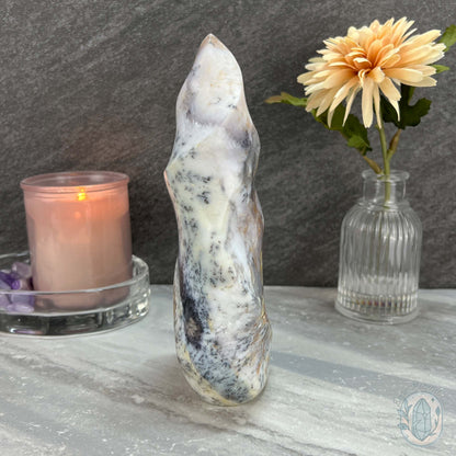 Polished Purple and White Dendritic Chalcedony Agate Flame