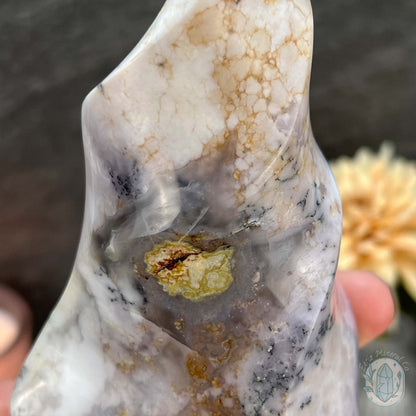 Polished Purple and White Dendritic Chalcedony Agate Flame