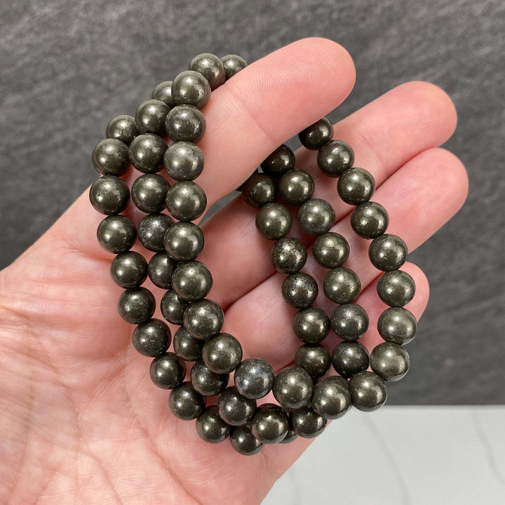 Polished Pyrite Beaded Stretch Bracelet