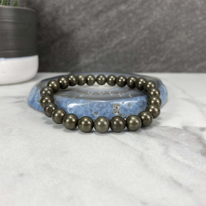 Polished Pyrite Beaded Stretch Bracelet