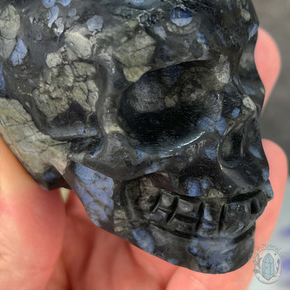 3" Que Sera with Blue Quartz Skull Carving