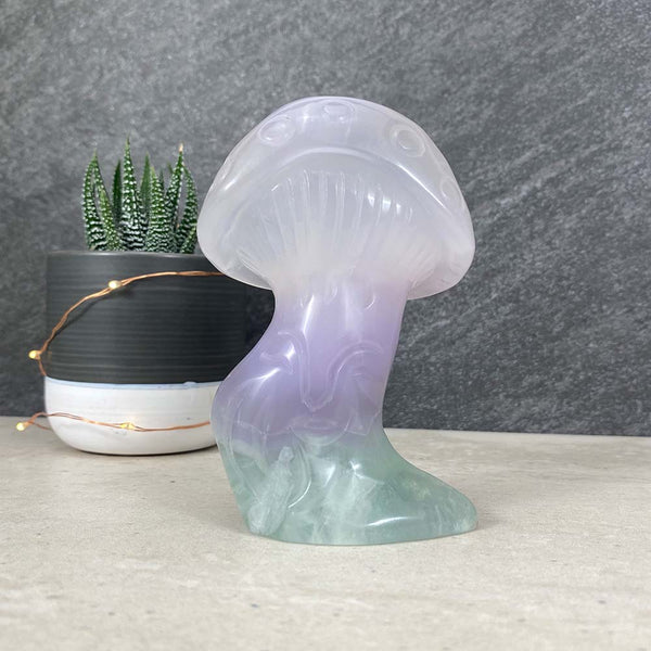 Polished Rainbow Fluorite Mushroom Carving