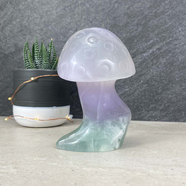 Polished Rainbow Fluorite Mushroom Carving