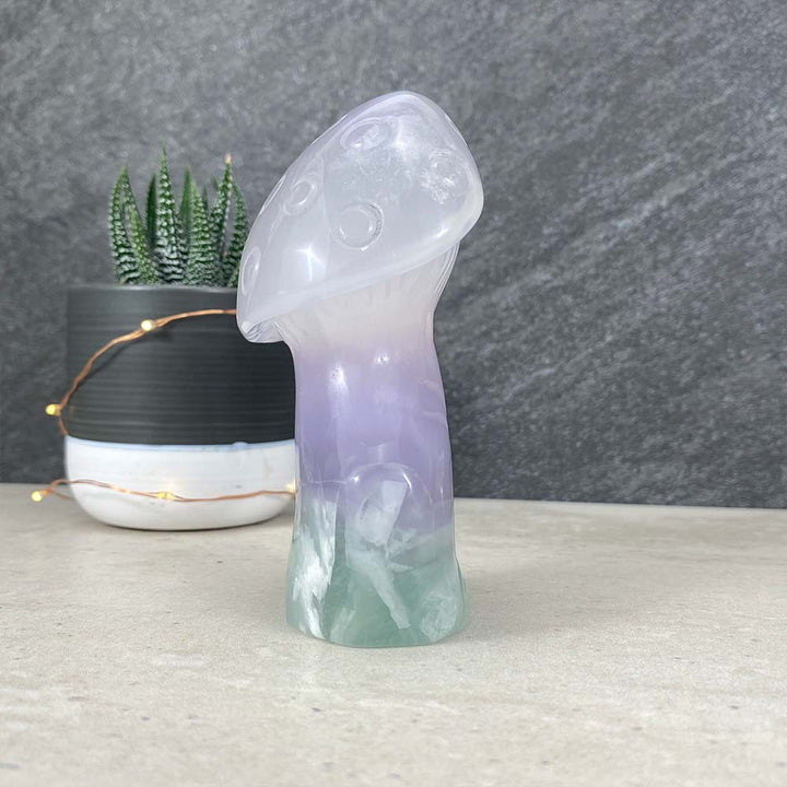 Polished Rainbow Fluorite Mushroom Carving